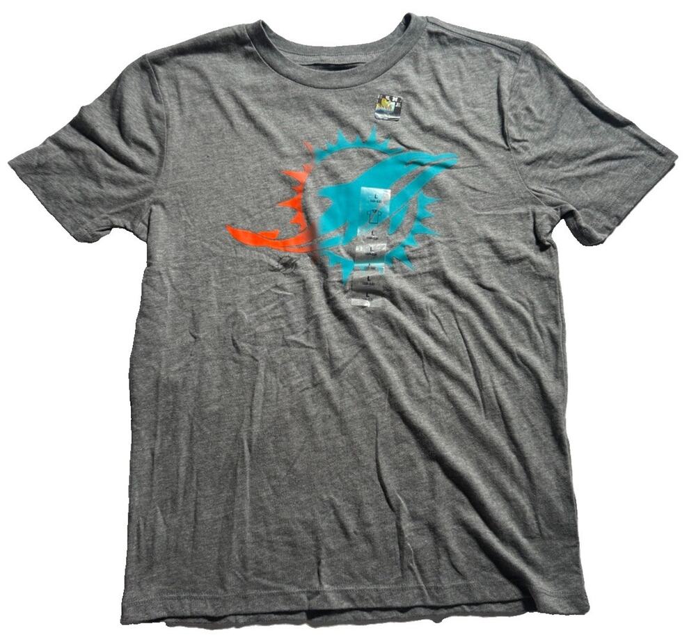 NFL Team Apparel Miami Dolphins Youth Large 10/12 Gray Graphic T-Shirt NWT